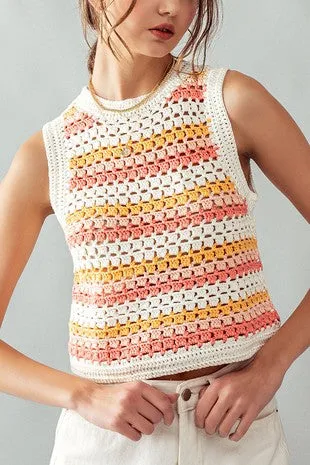 Stripe Crochet Tank Pink Multi