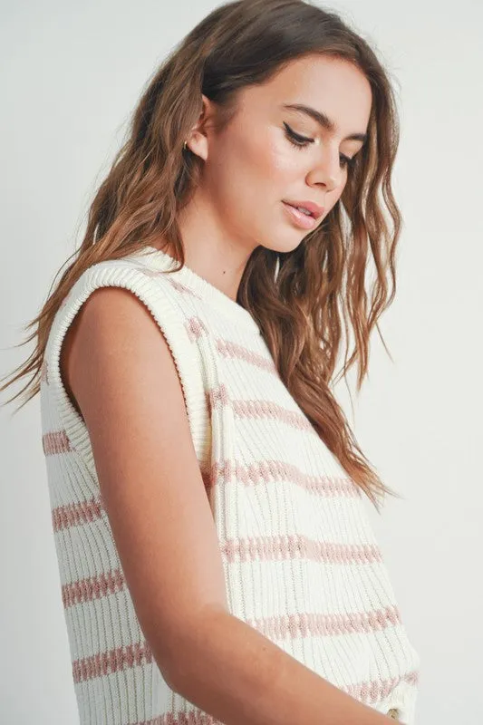 Striped Knit Sweater Tank Ivory Blush