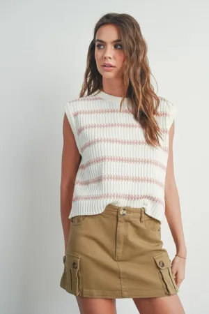 Striped Knit Sweater Tank Ivory Blush