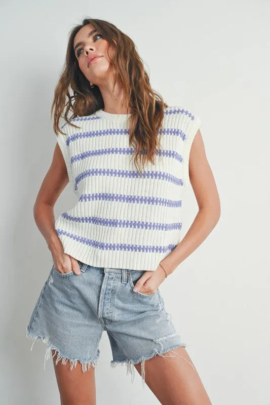 Striped Knit Sweater Tank Ivory Lavender