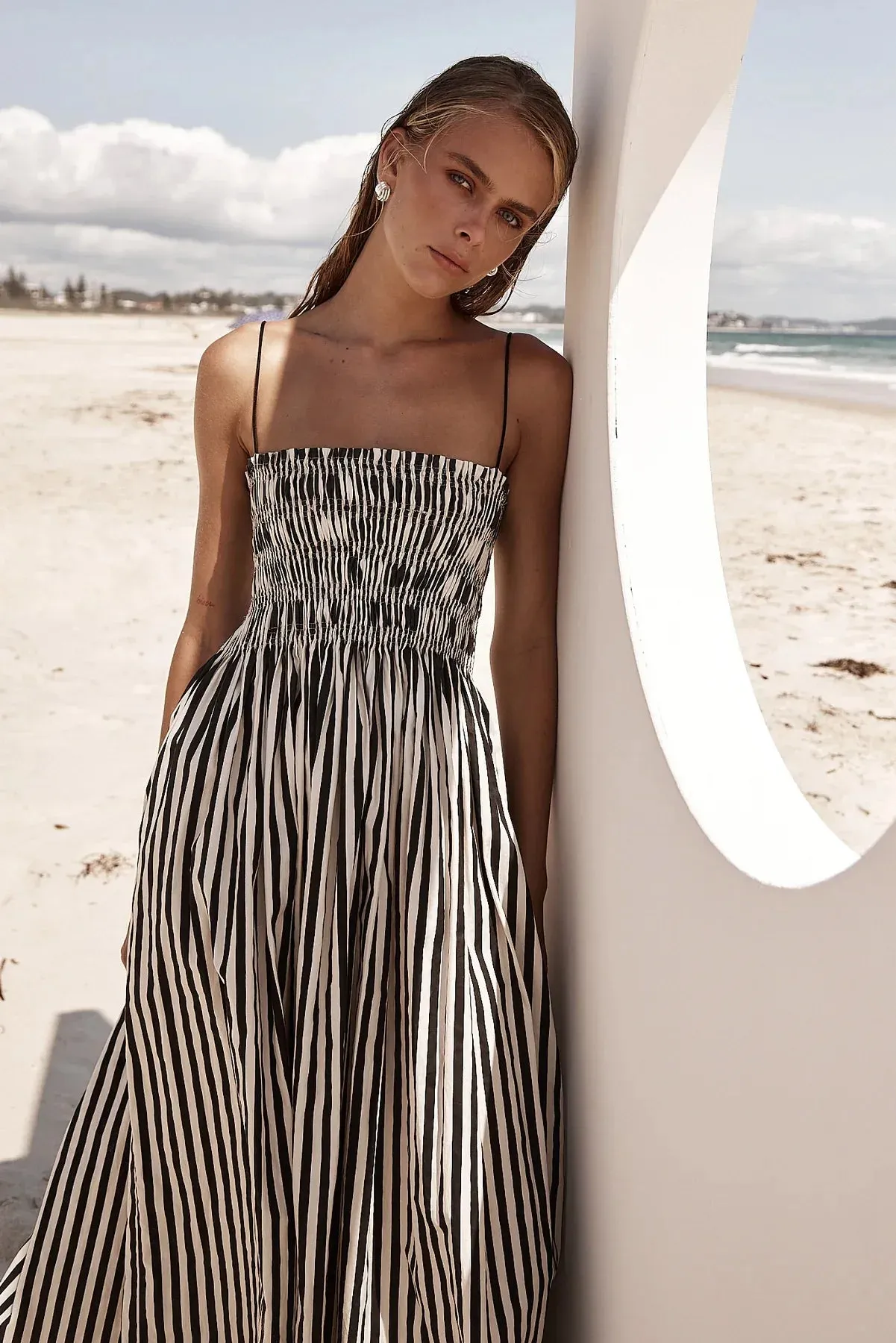 Summer 2024 Beach Holiday Striped Printed Maxi Dress for Women