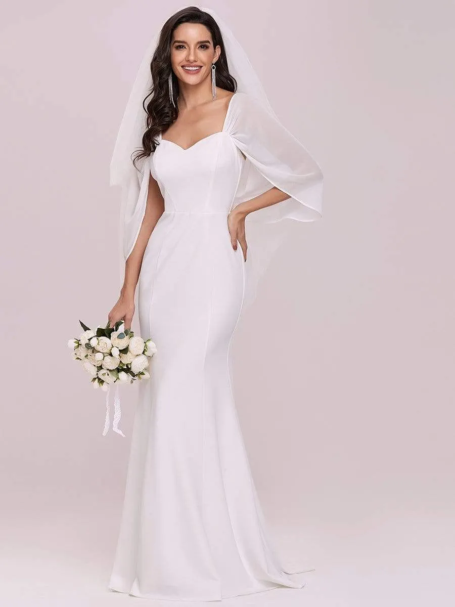 Swag-sleeves V Neck Floor Length Fishtail Wedding Dress