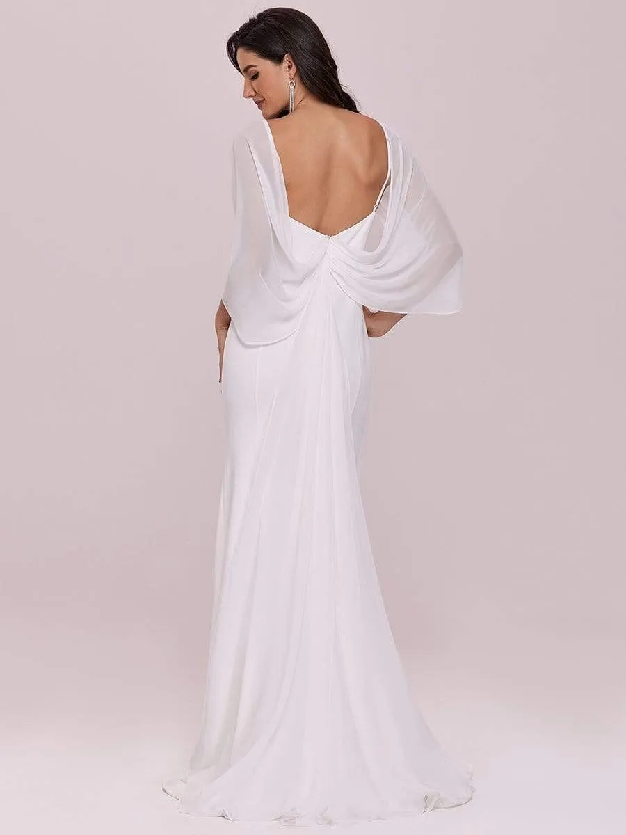 Swag-sleeves V Neck Floor Length Fishtail Wedding Dress