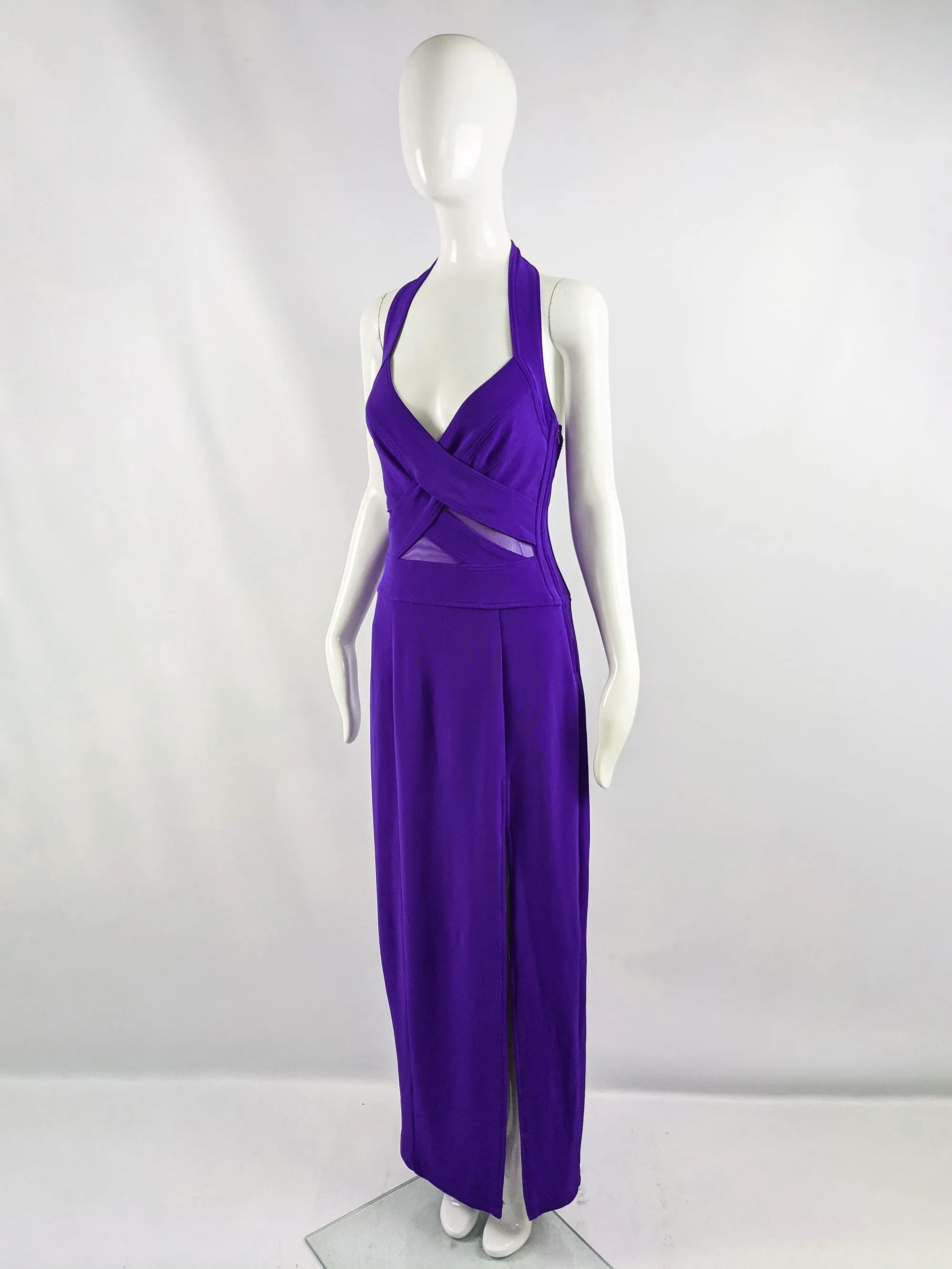 Tadashi Vintage Sheer Mesh Cut Out Evening Gown, 1990s