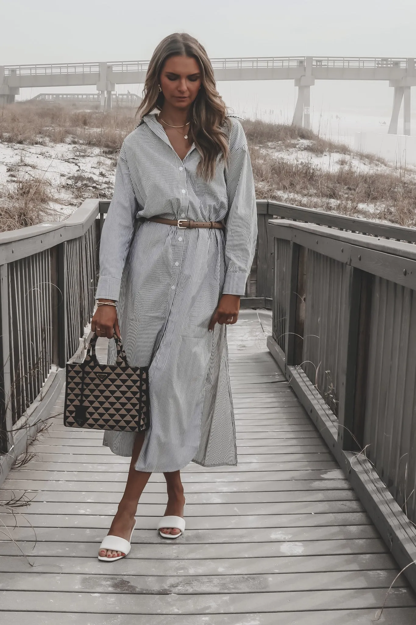 The Hamptons Called Striped Button Down Dress