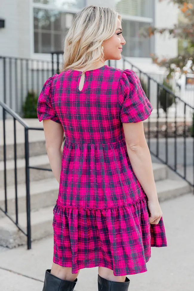 The Thrill Of It Pink and Black Plaid Short Sleeve Babydoll Dress FINAL SALE