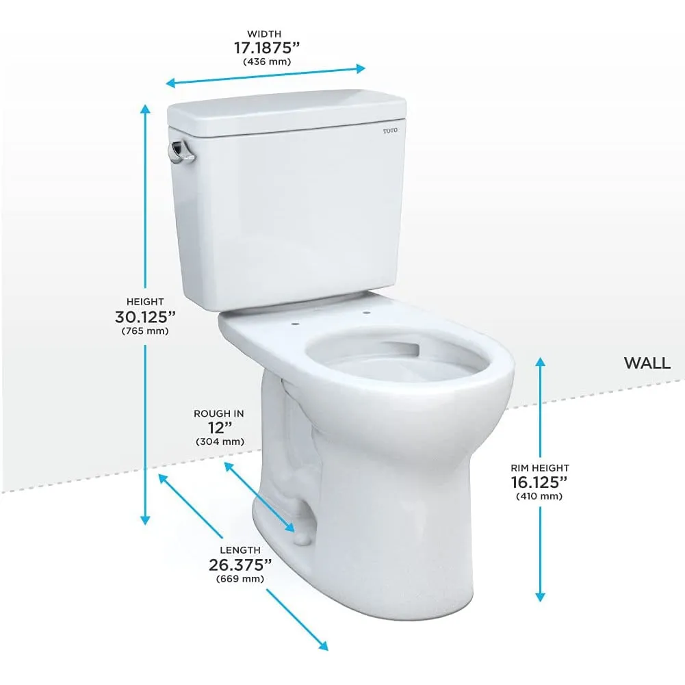 TOTO CST775CEFG#01 Drake Two-Piece Rounded Toilet with 1.28 GPF Tornado Flush, 12" Rough-in, Cotton White