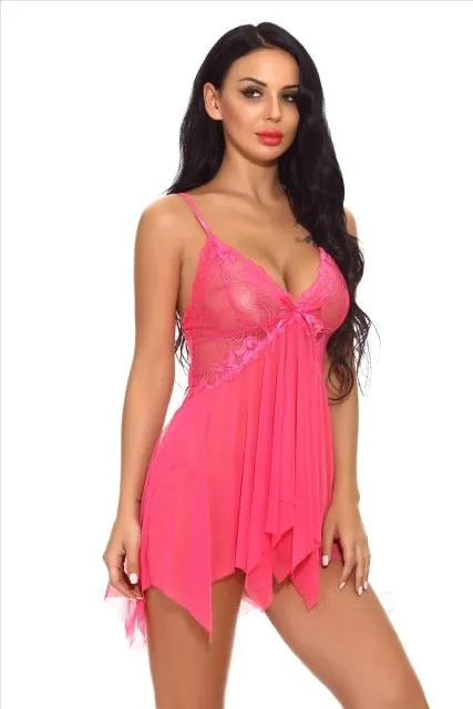 VenusFox Women Sexy Lingerie Dress Lace V Neck Sleepwear Strap Chemise Erotic Strap Nightie Sexy Costumes Sexy Underwear