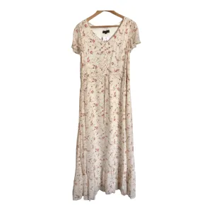 Veronique Manga-Bell of Paris Vintage Silk Chiffon Short Sleeve Maxi Dress Cream Multi  Floral Print UK Size 10-12