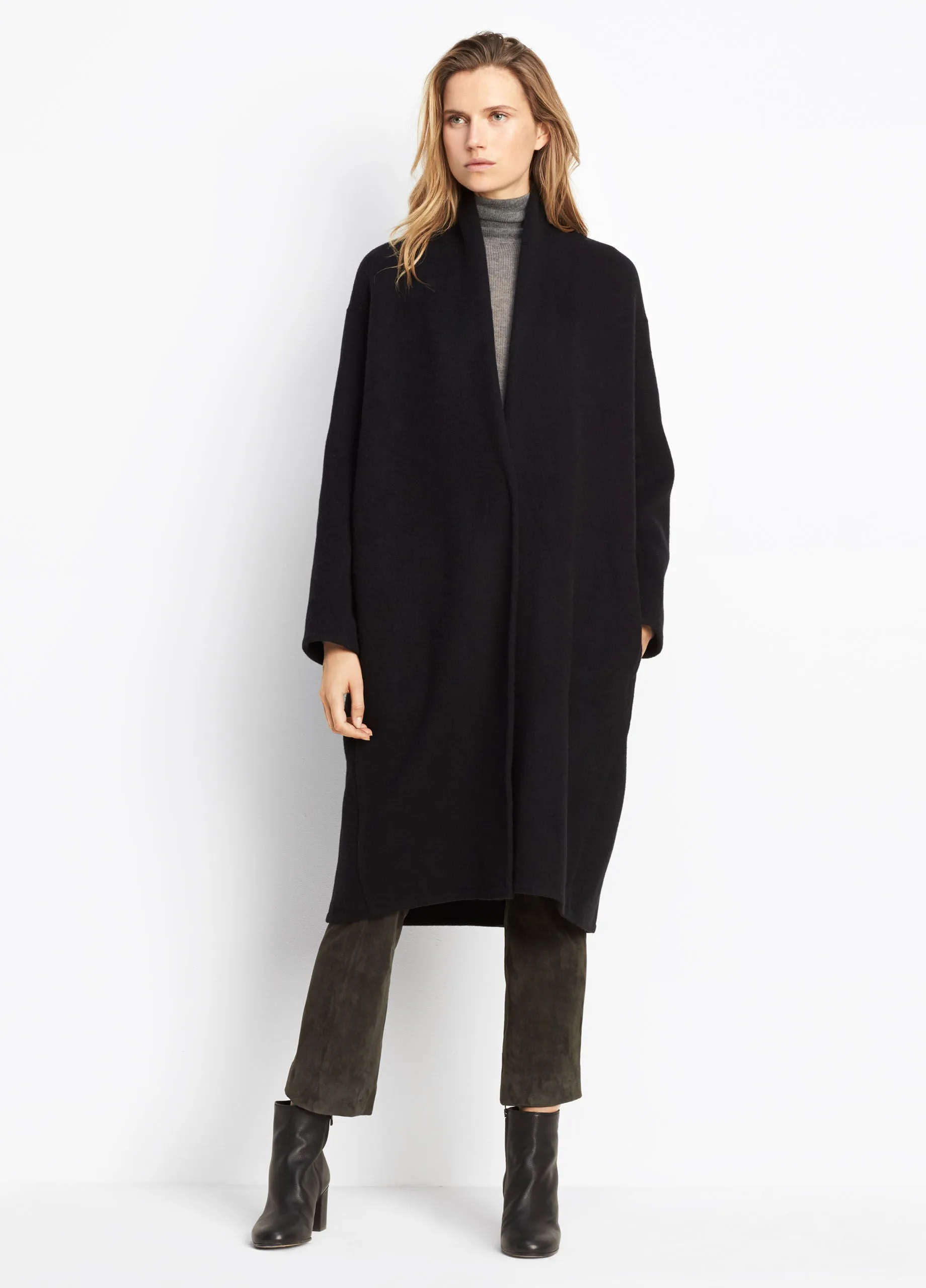 Vince High Collar V-Neck Black Coat