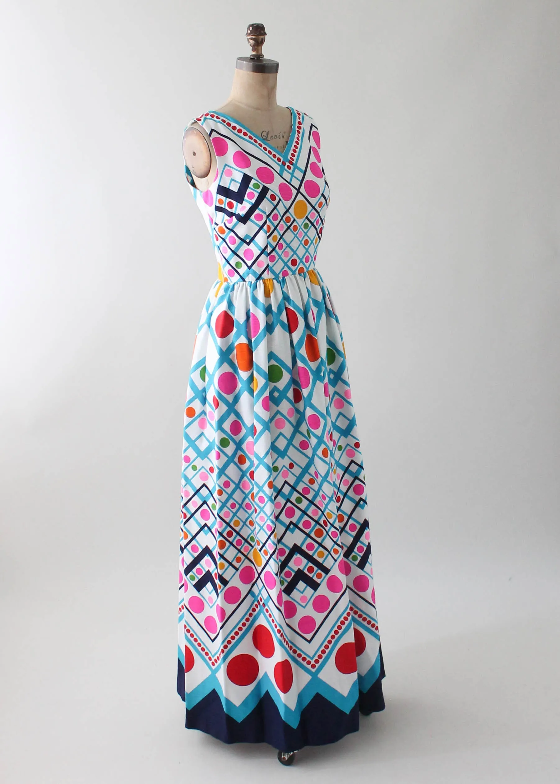 Vintage 1960s Bright Dots Cotton Maxi Dress