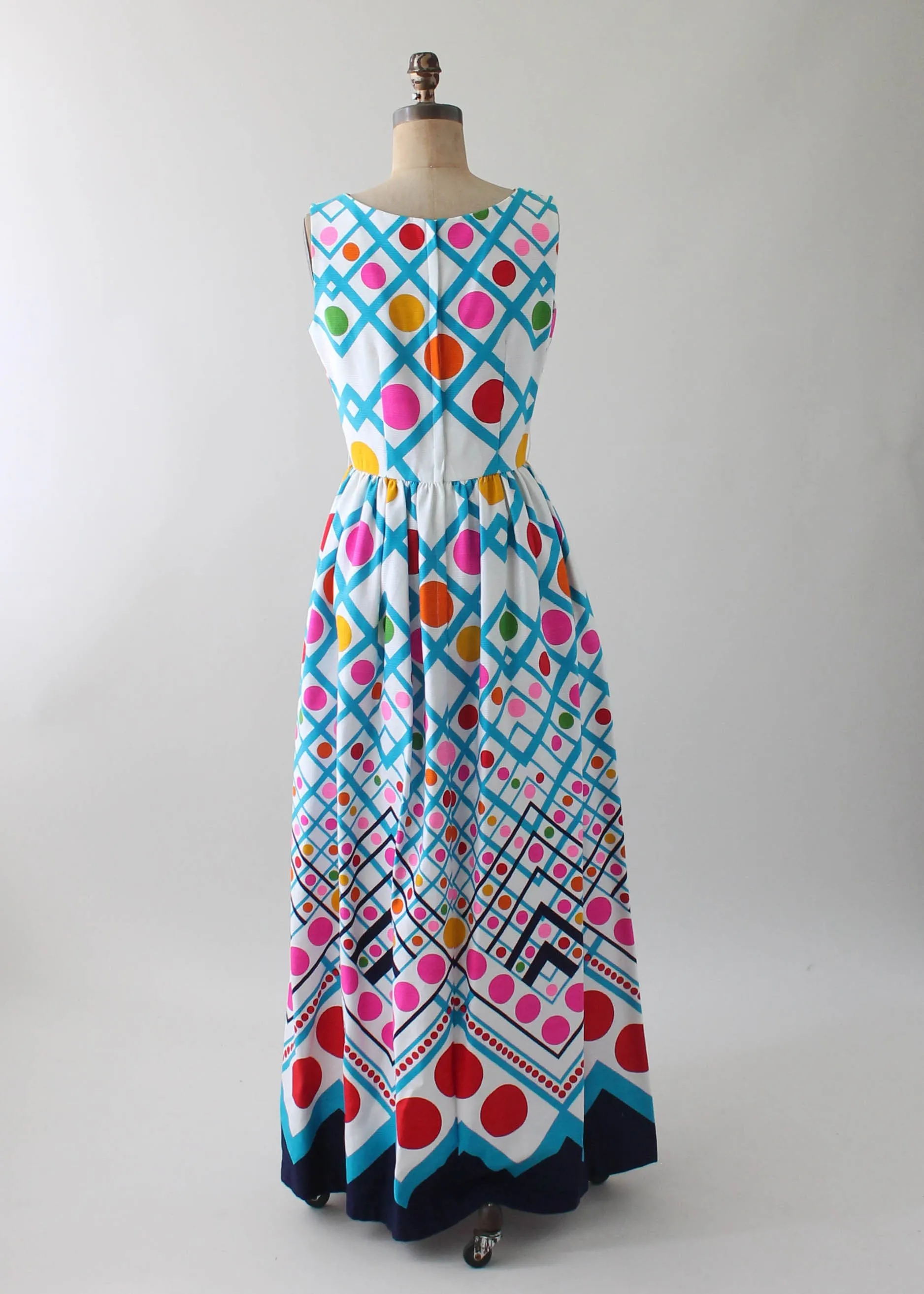 Vintage 1960s Bright Dots Cotton Maxi Dress