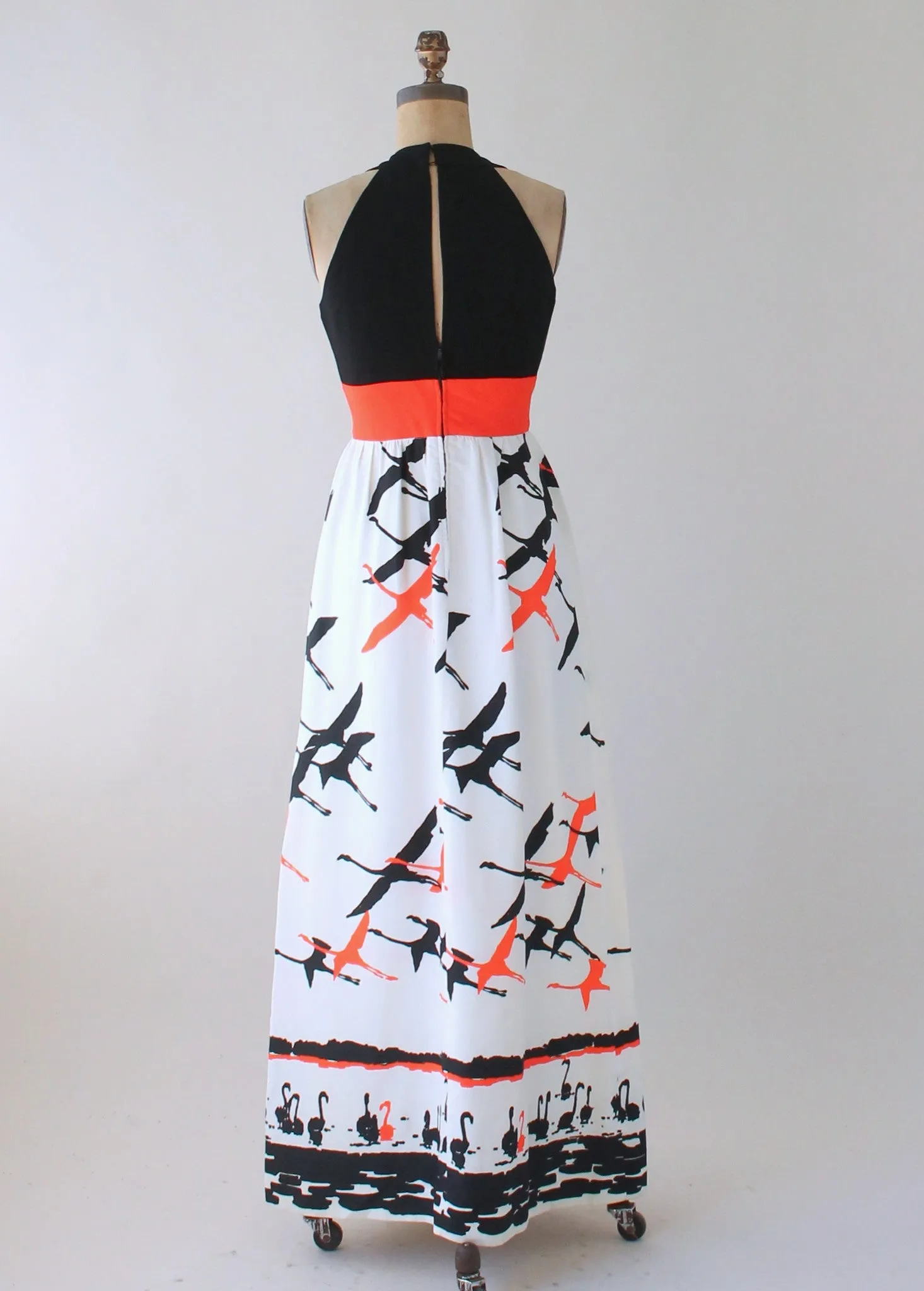 Vintage 1970s Flock of Birds Maxi Dress