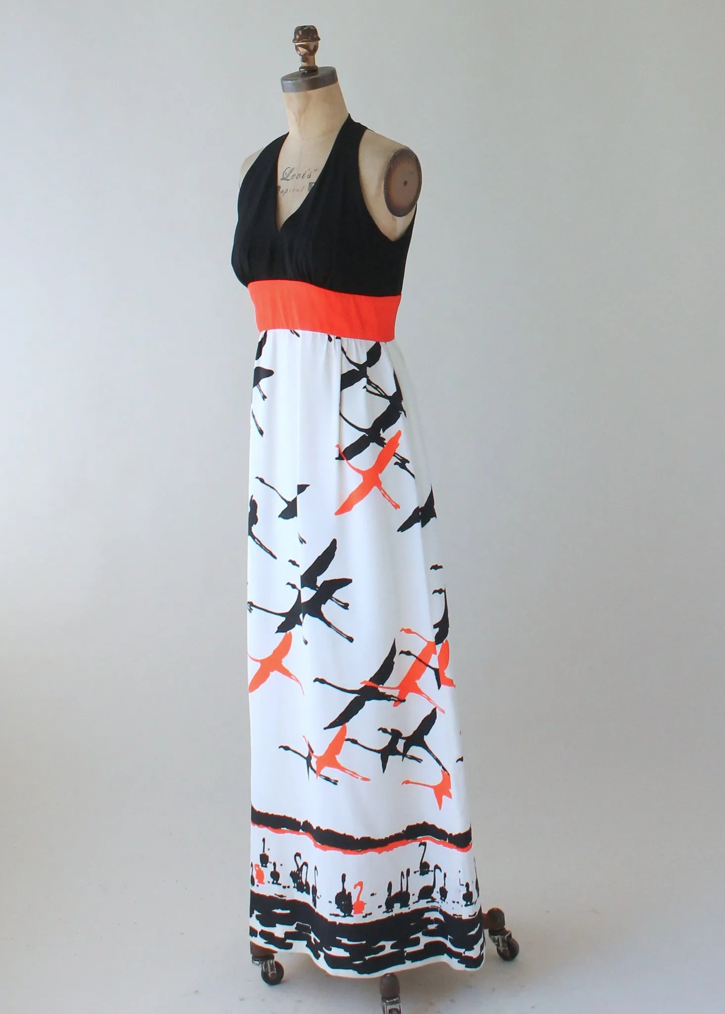 Vintage 1970s Flock of Birds Maxi Dress