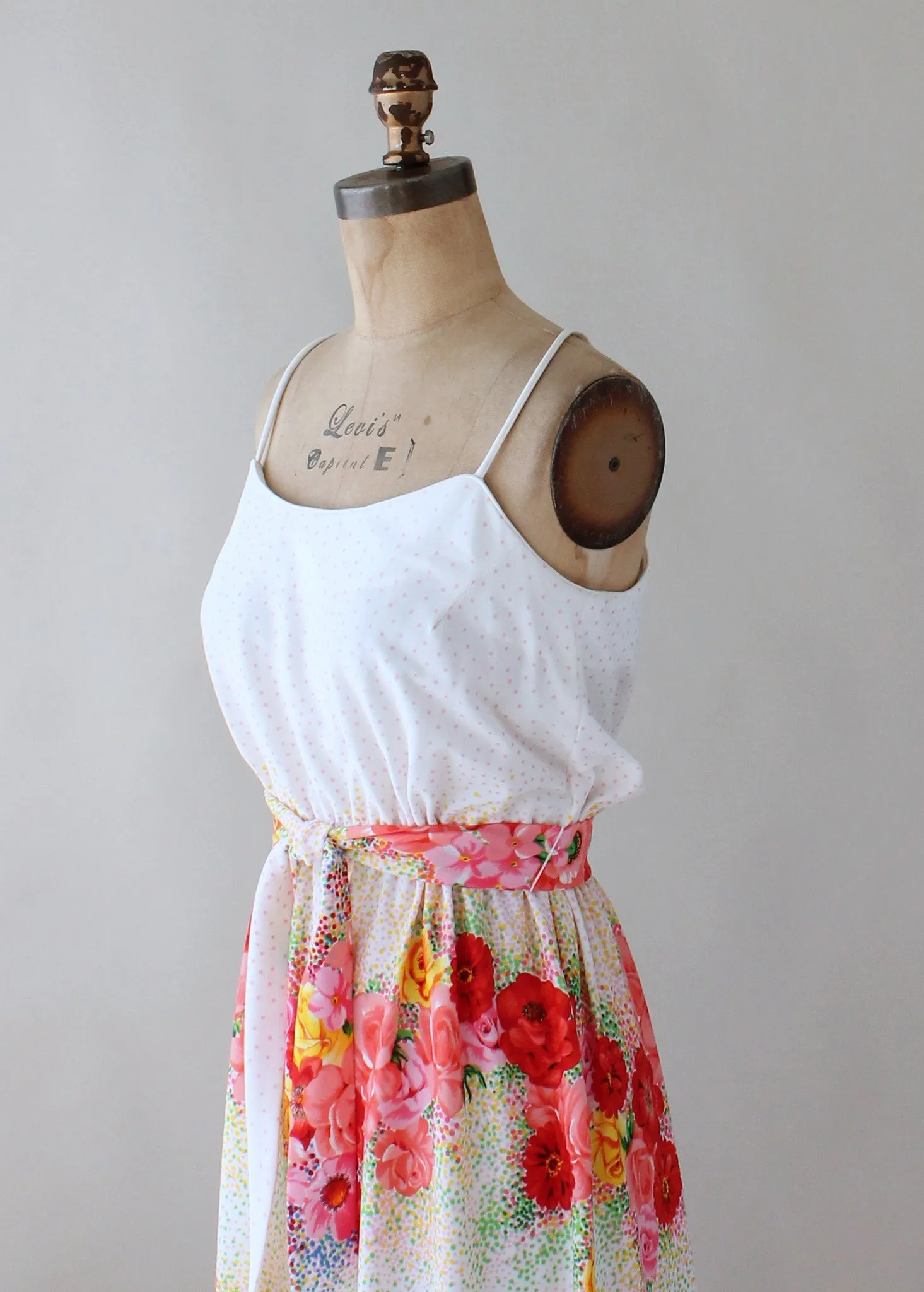 Vintage 1970s NOS Floral Striped Maxi Sundress