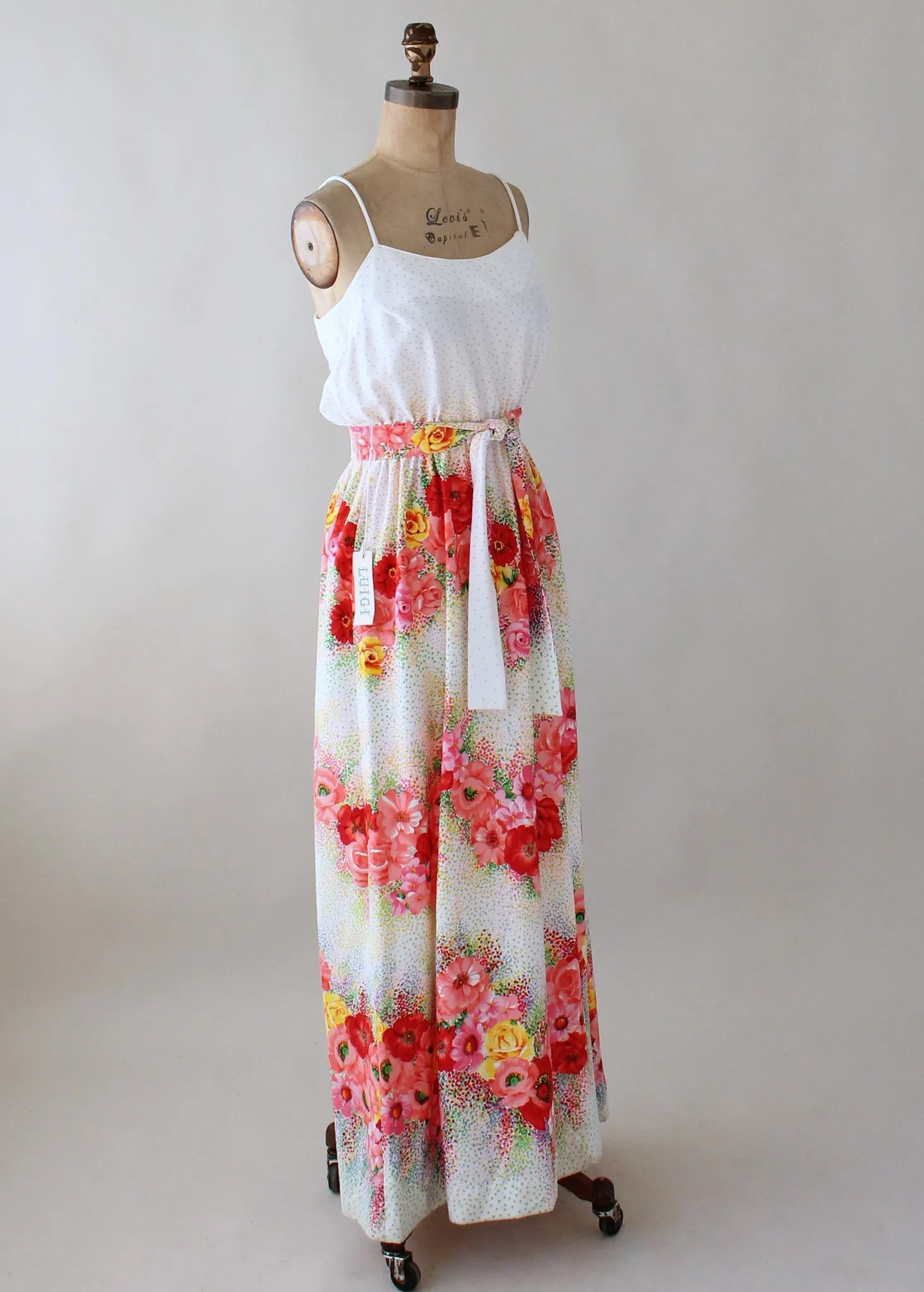 Vintage 1970s NOS Floral Striped Maxi Sundress