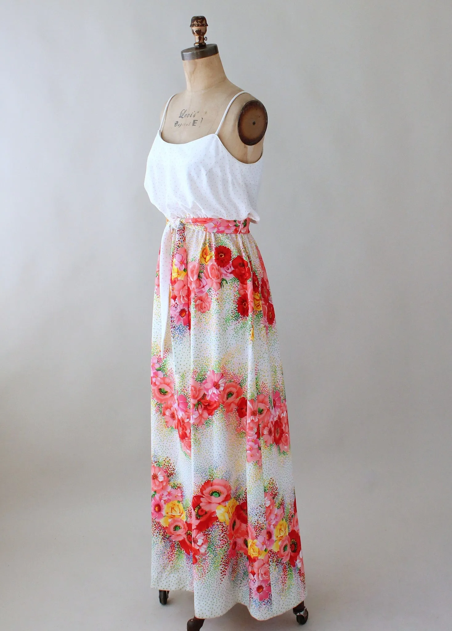 Vintage 1970s NOS Floral Striped Maxi Sundress