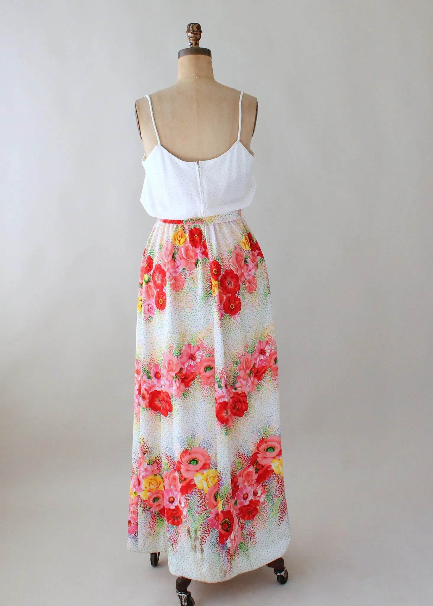 Vintage 1970s NOS Floral Striped Maxi Sundress