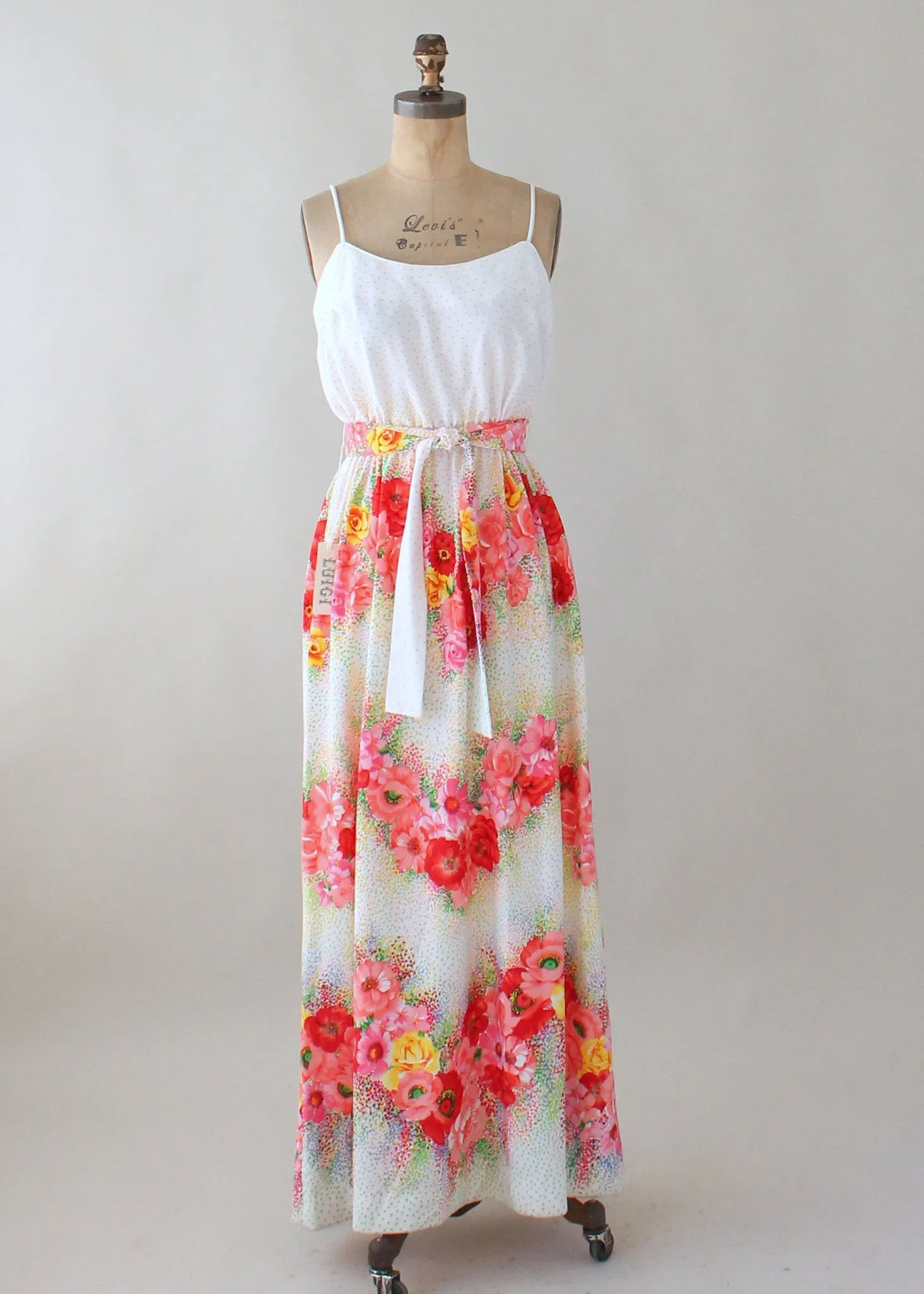 Vintage 1970s NOS Floral Striped Maxi Sundress