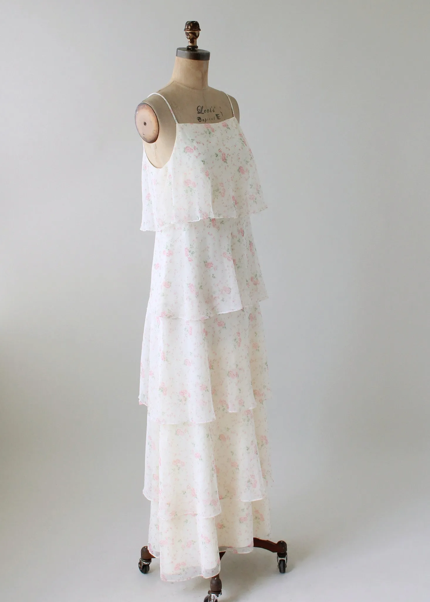 Vintage 1970s Tiered Floral Garden Party Dress