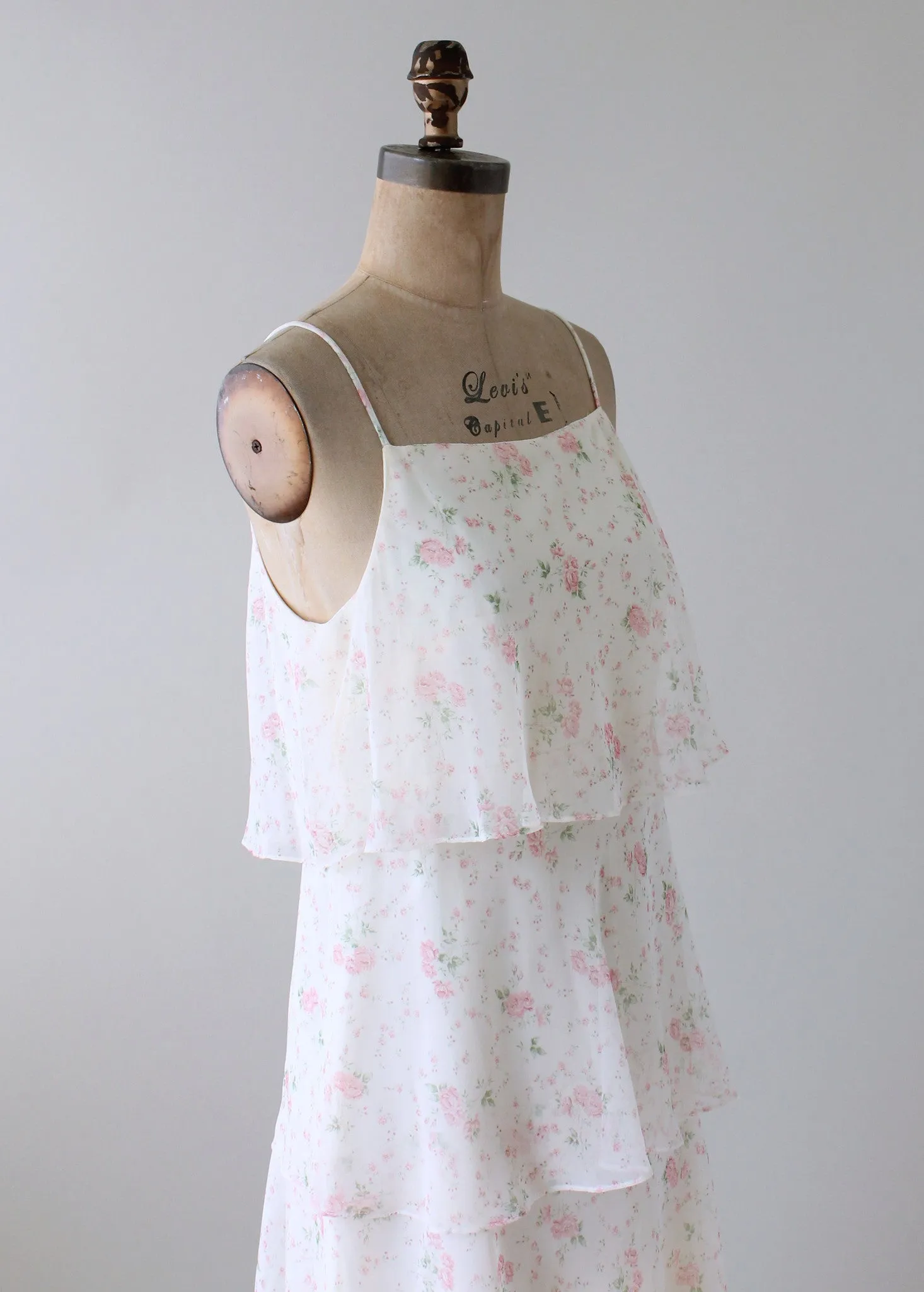 Vintage 1970s Tiered Floral Garden Party Dress