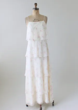 Vintage 1970s Tiered Floral Garden Party Dress