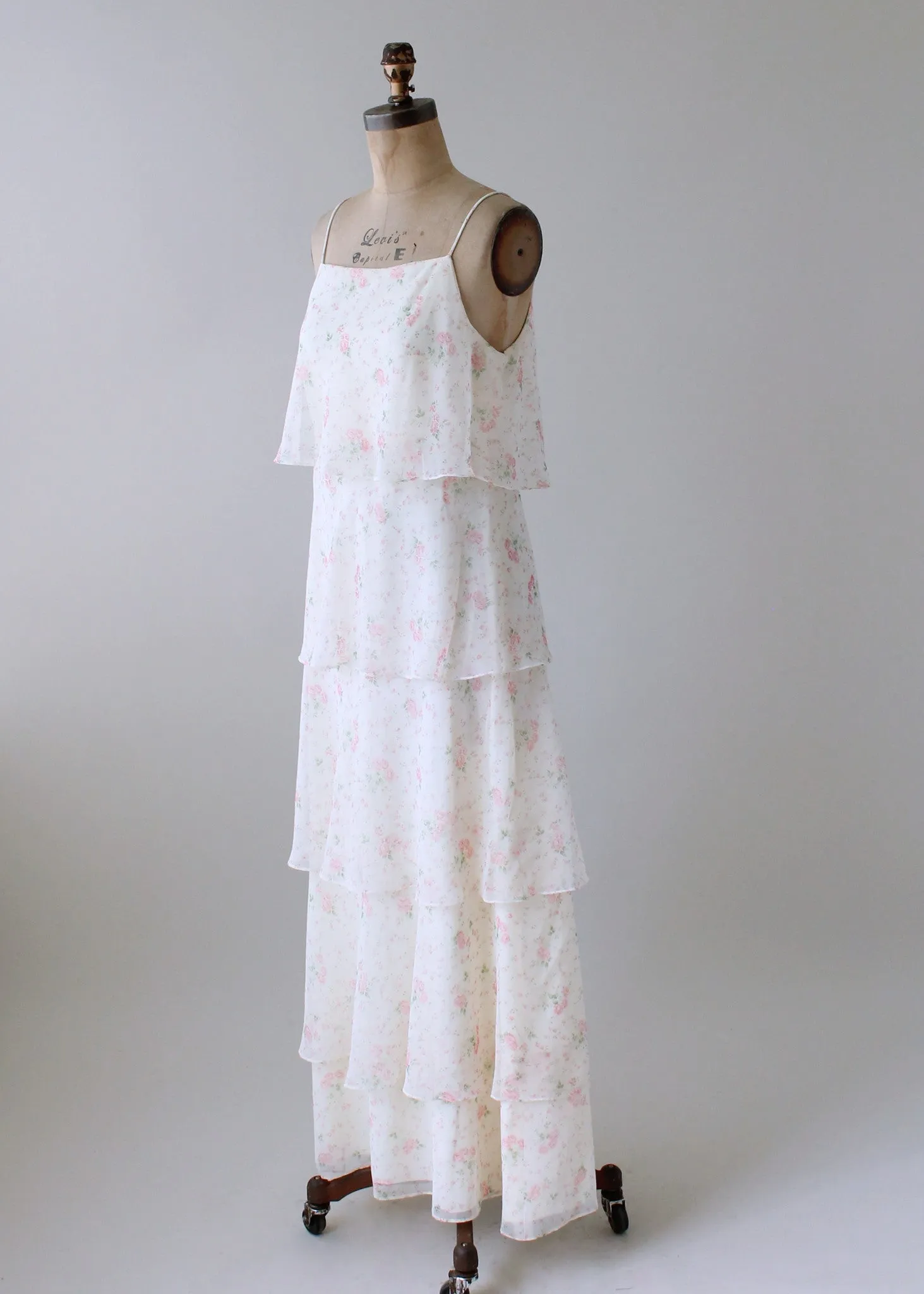 Vintage 1970s Tiered Floral Garden Party Dress