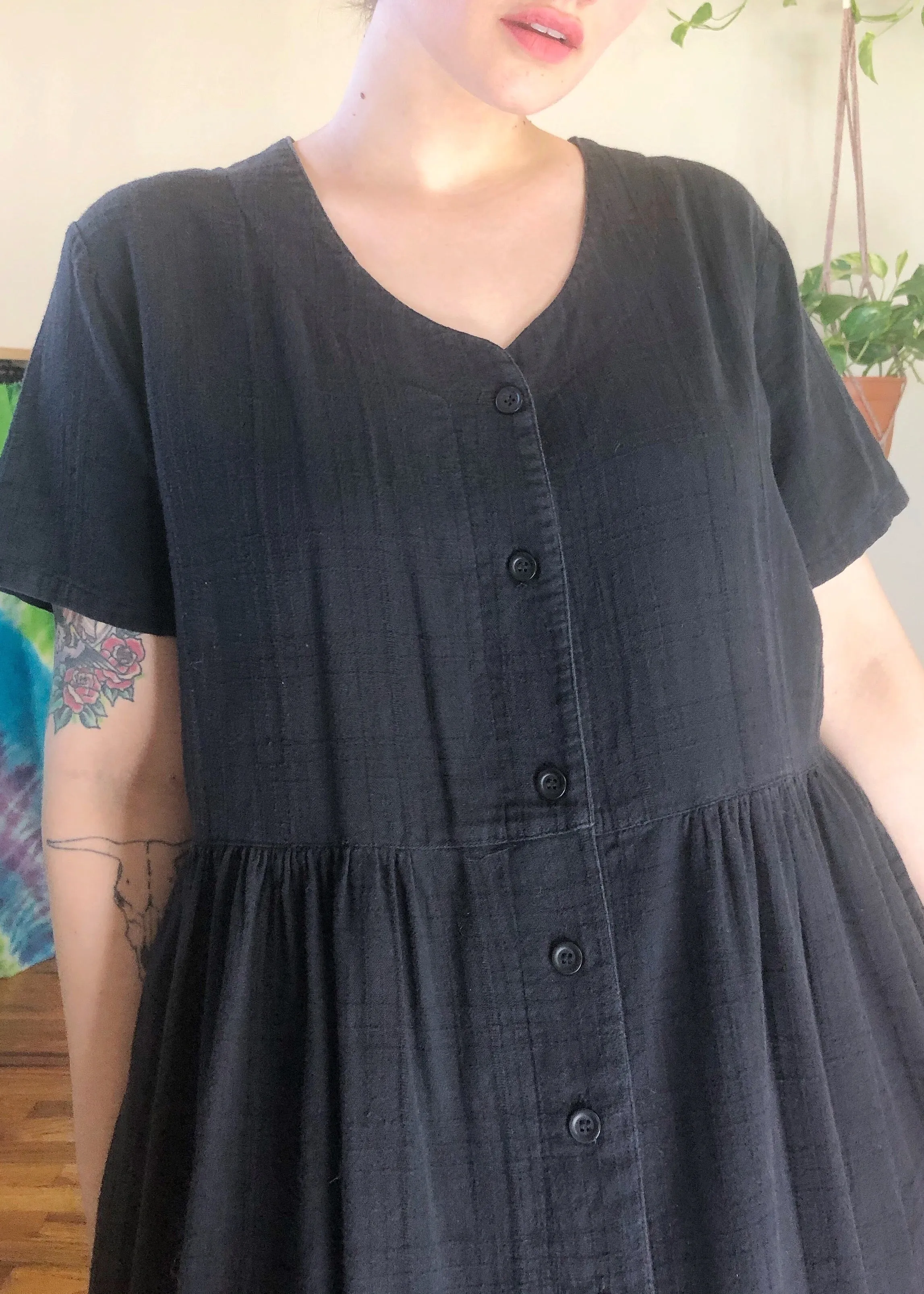 Vintage Button Up Black Maxi Dress - 3X