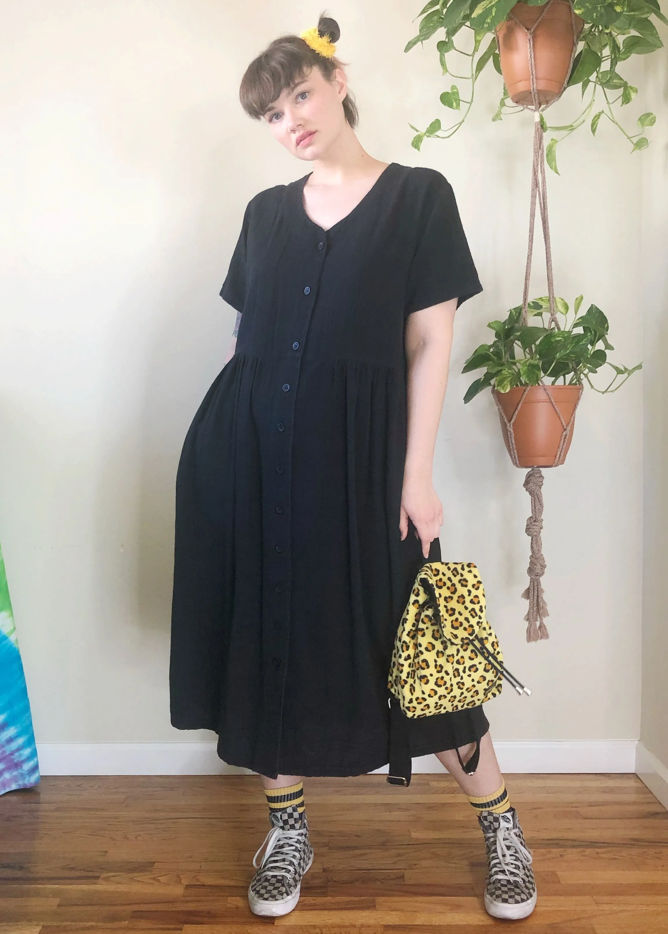 Vintage Button Up Black Maxi Dress - 3X