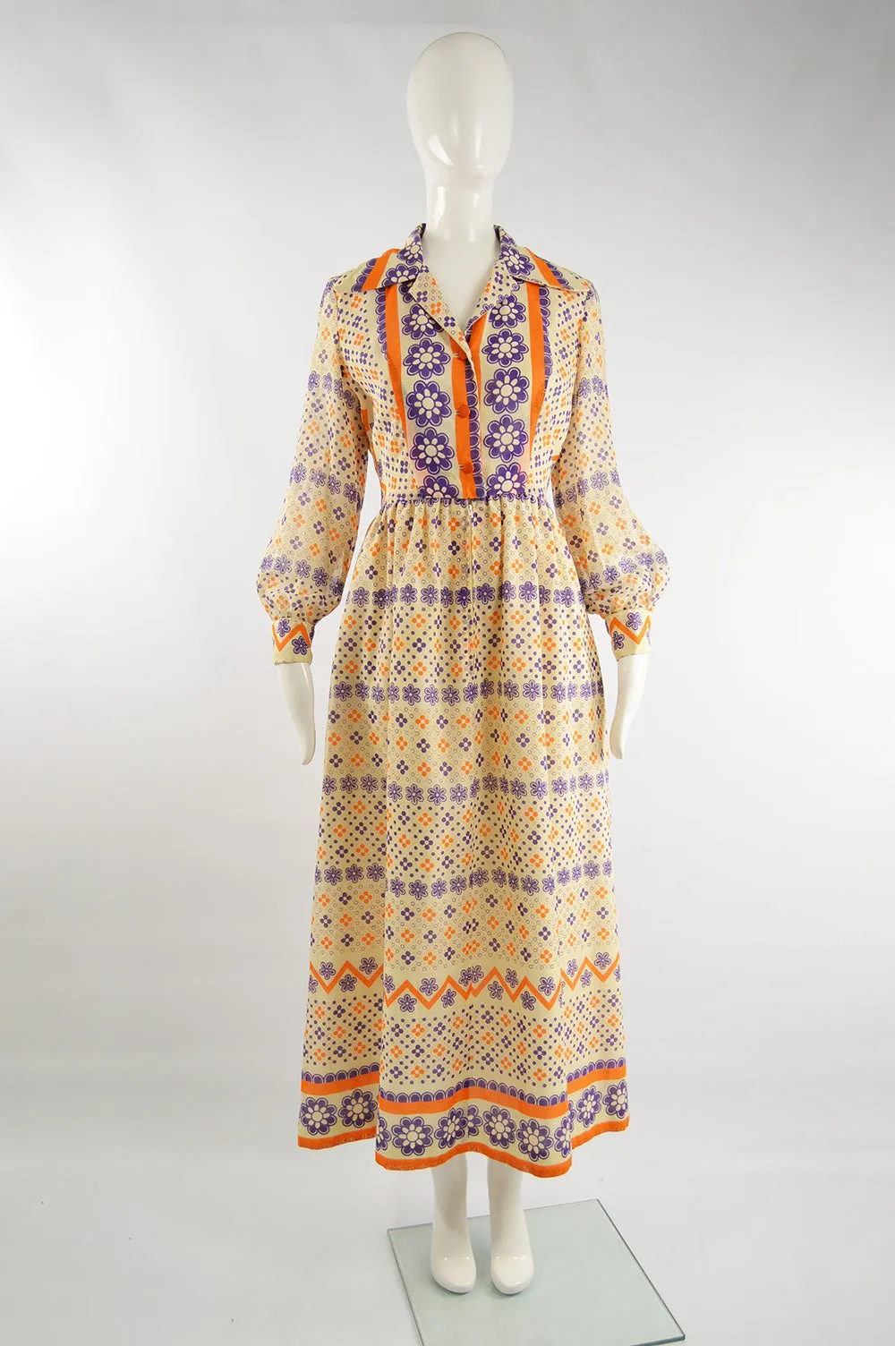 Vintage Cotton Voile Boho Maxi Dress, 1970s