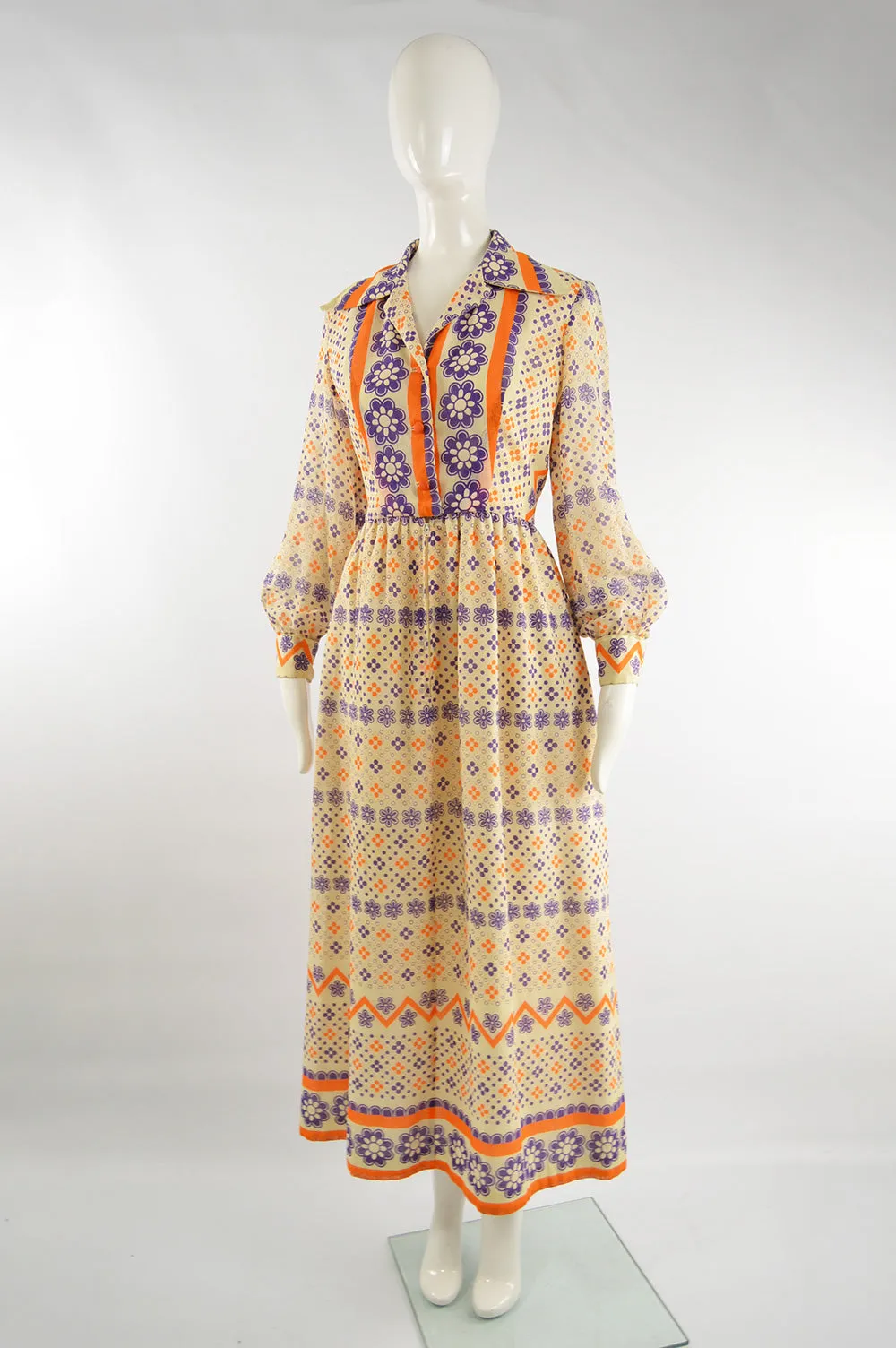 Vintage Cotton Voile Boho Maxi Dress, 1970s