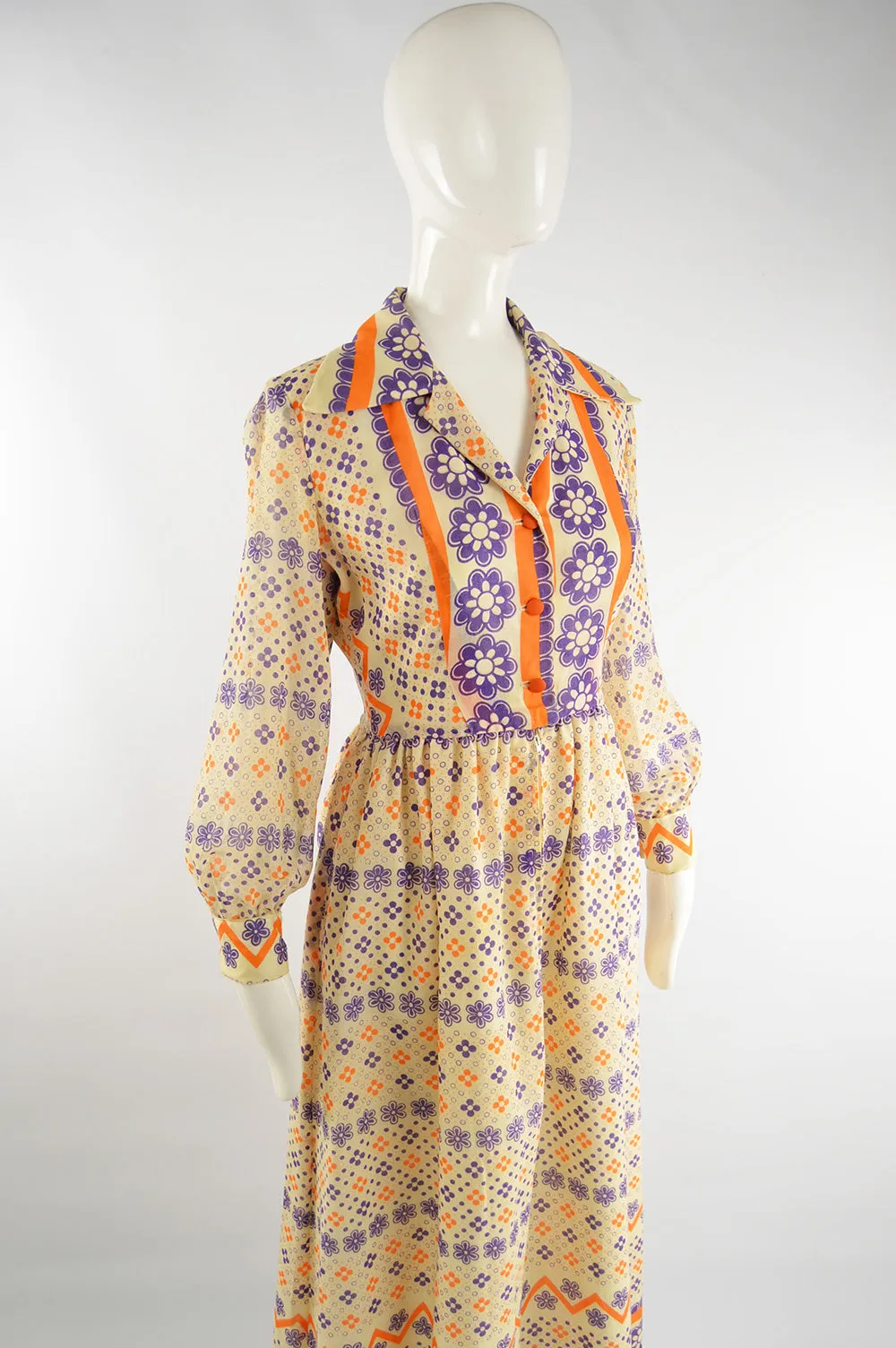 Vintage Cotton Voile Boho Maxi Dress, 1970s