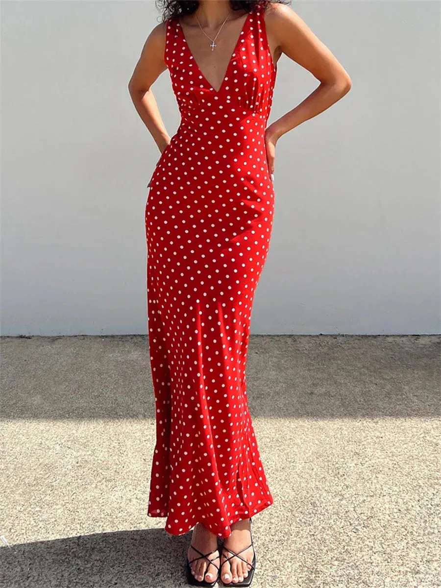 Vintage Dots Print Maxi Dress