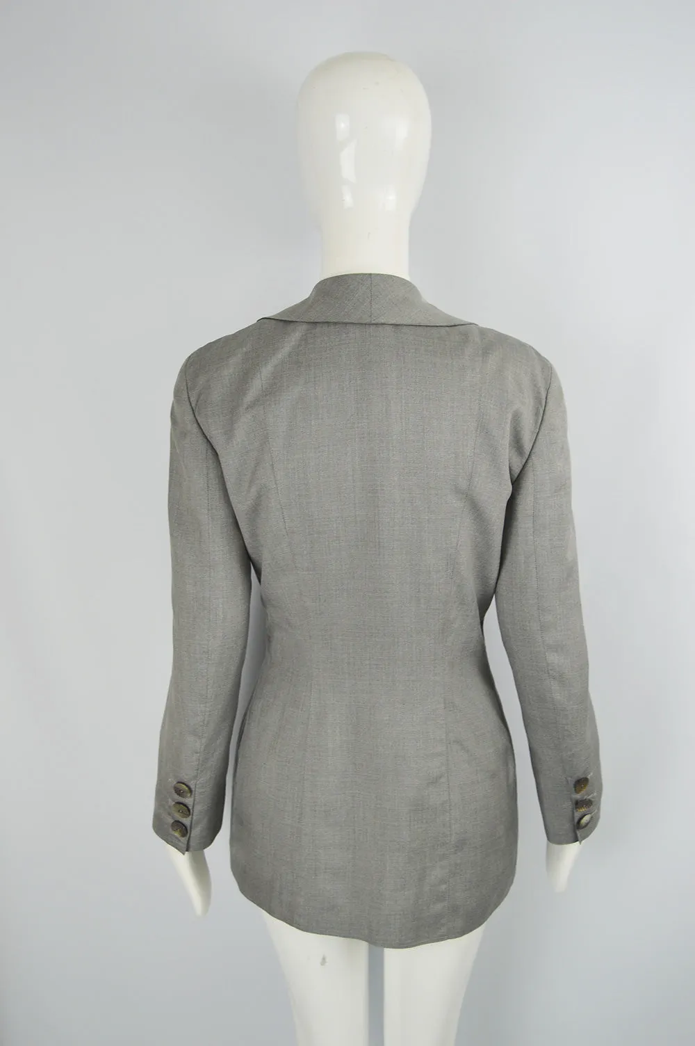 Vintage Grey Ruffled Collar Blazer Jacket, 1980s