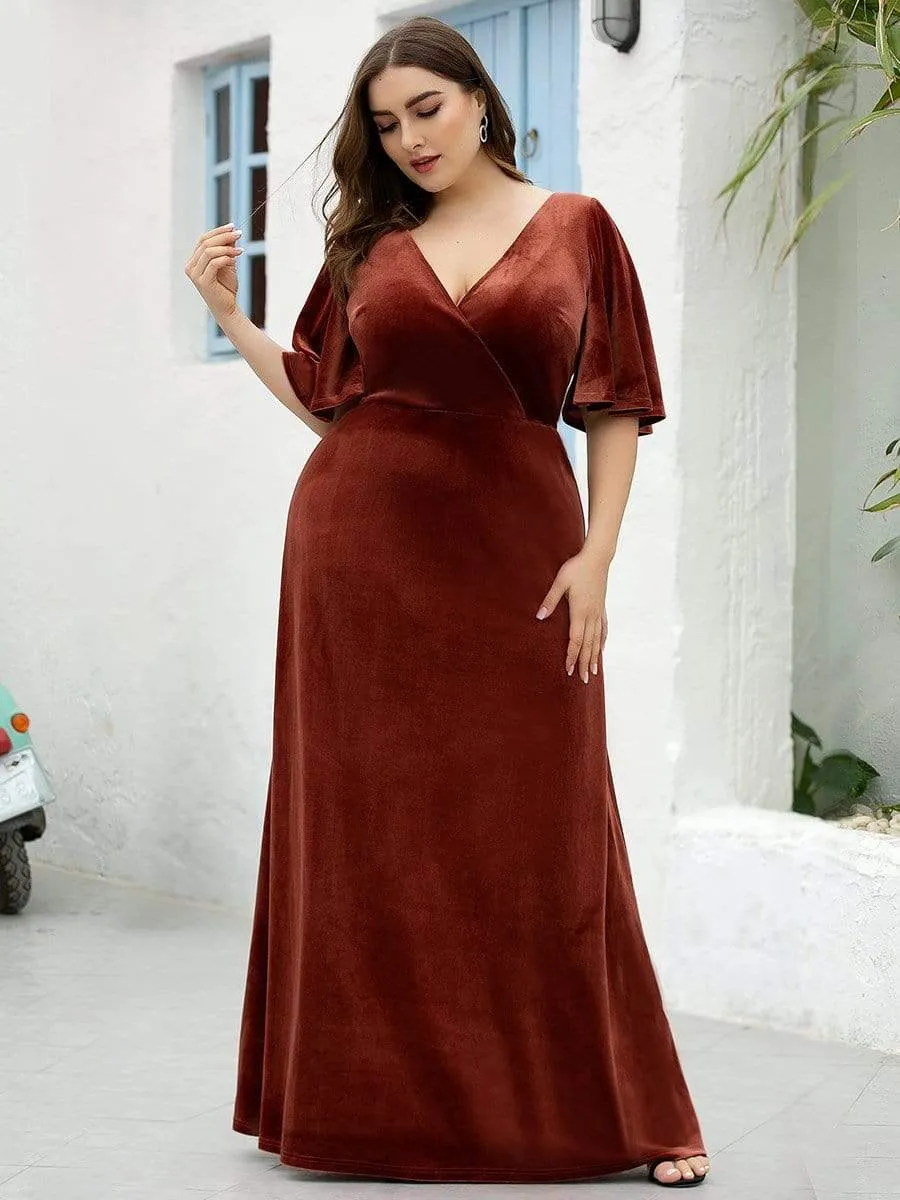 Vintage Plus Size Velvet Maxi Evening Dress