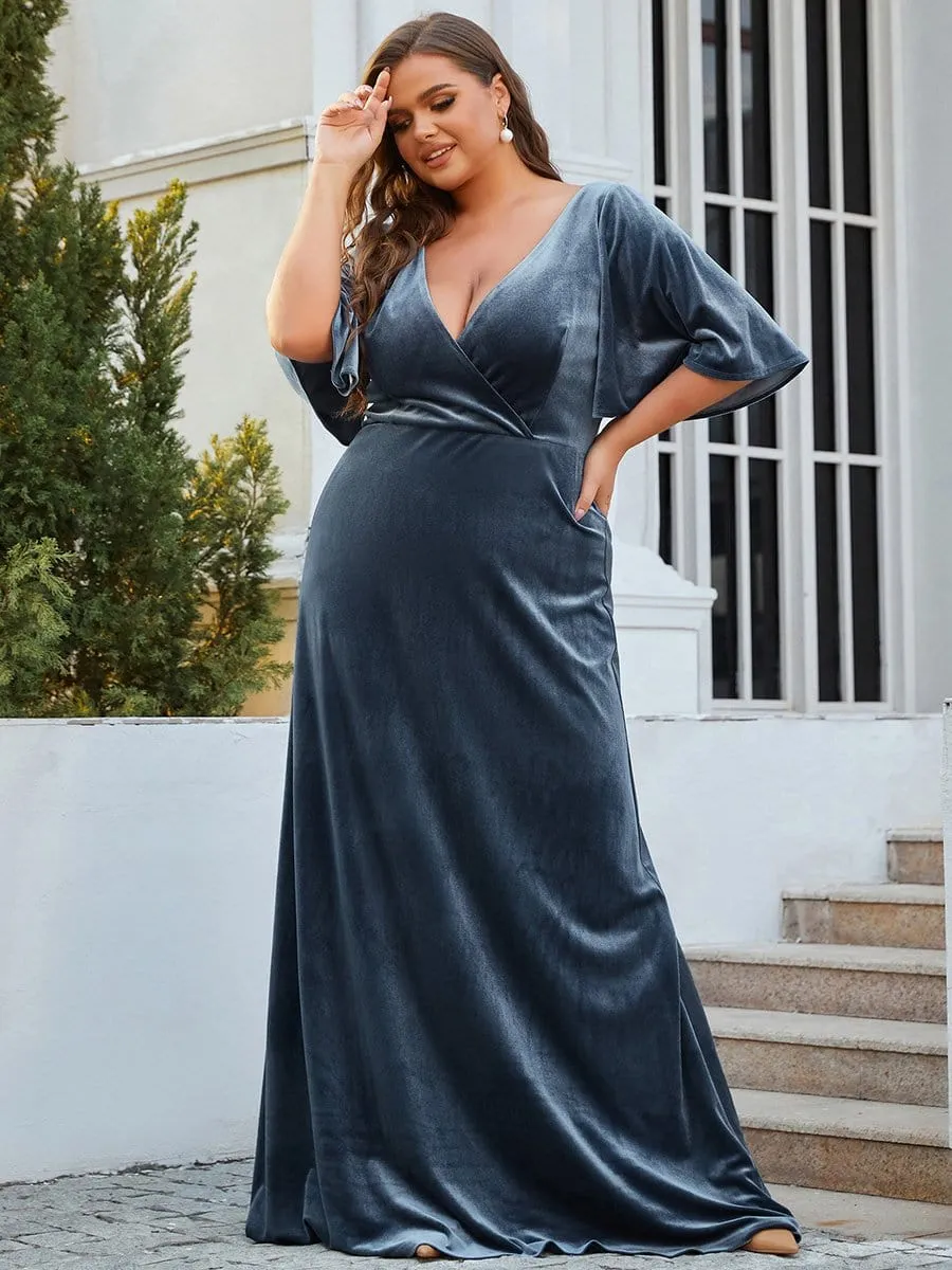 Vintage Plus Size Velvet Maxi Evening Dress