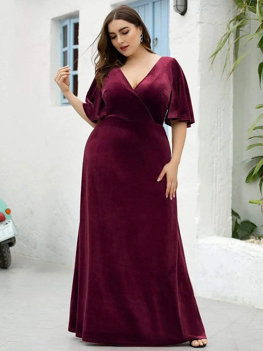 Vintage Plus Size Velvet Maxi Evening Dress