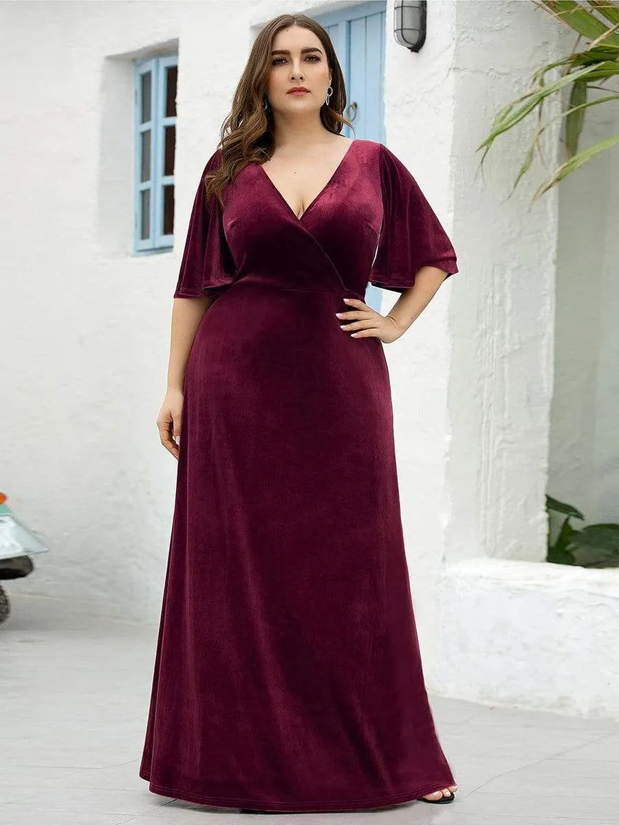 Vintage Plus Size Velvet Maxi Evening Dress