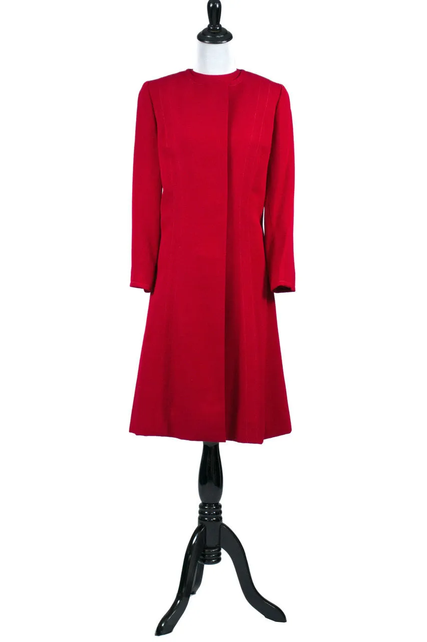 Vintage Red Sheath Dress Matching Coat with Green Lining 1950s 1960s