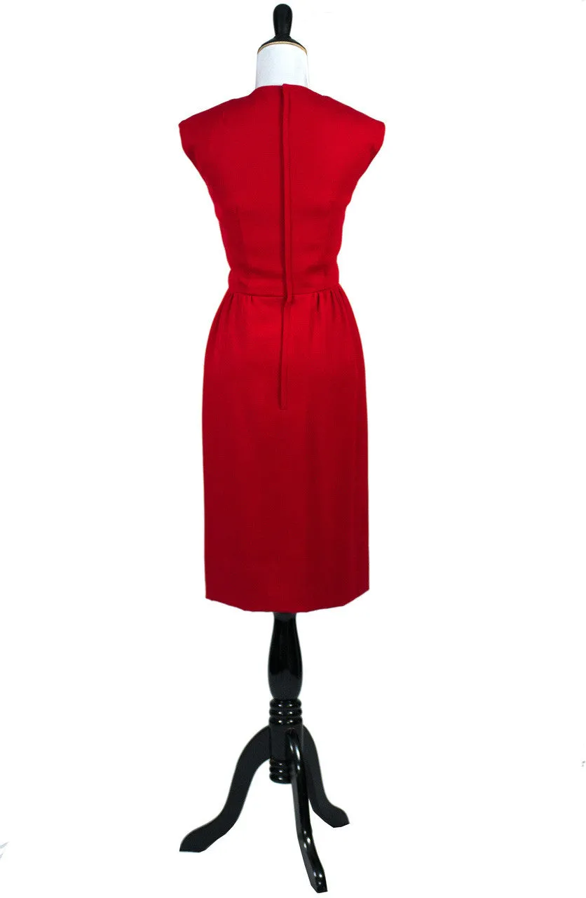 Vintage Red Sheath Dress Matching Coat with Green Lining 1950s 1960s