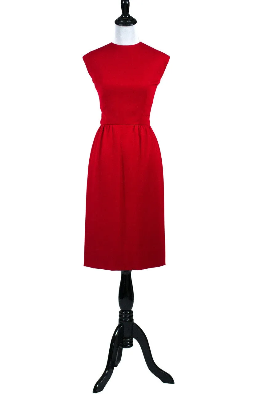 Vintage Red Sheath Dress Matching Coat with Green Lining 1950s 1960s