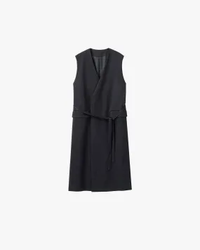 Viscose Wool Silk Gabardine Sleeveless Wrap Coat