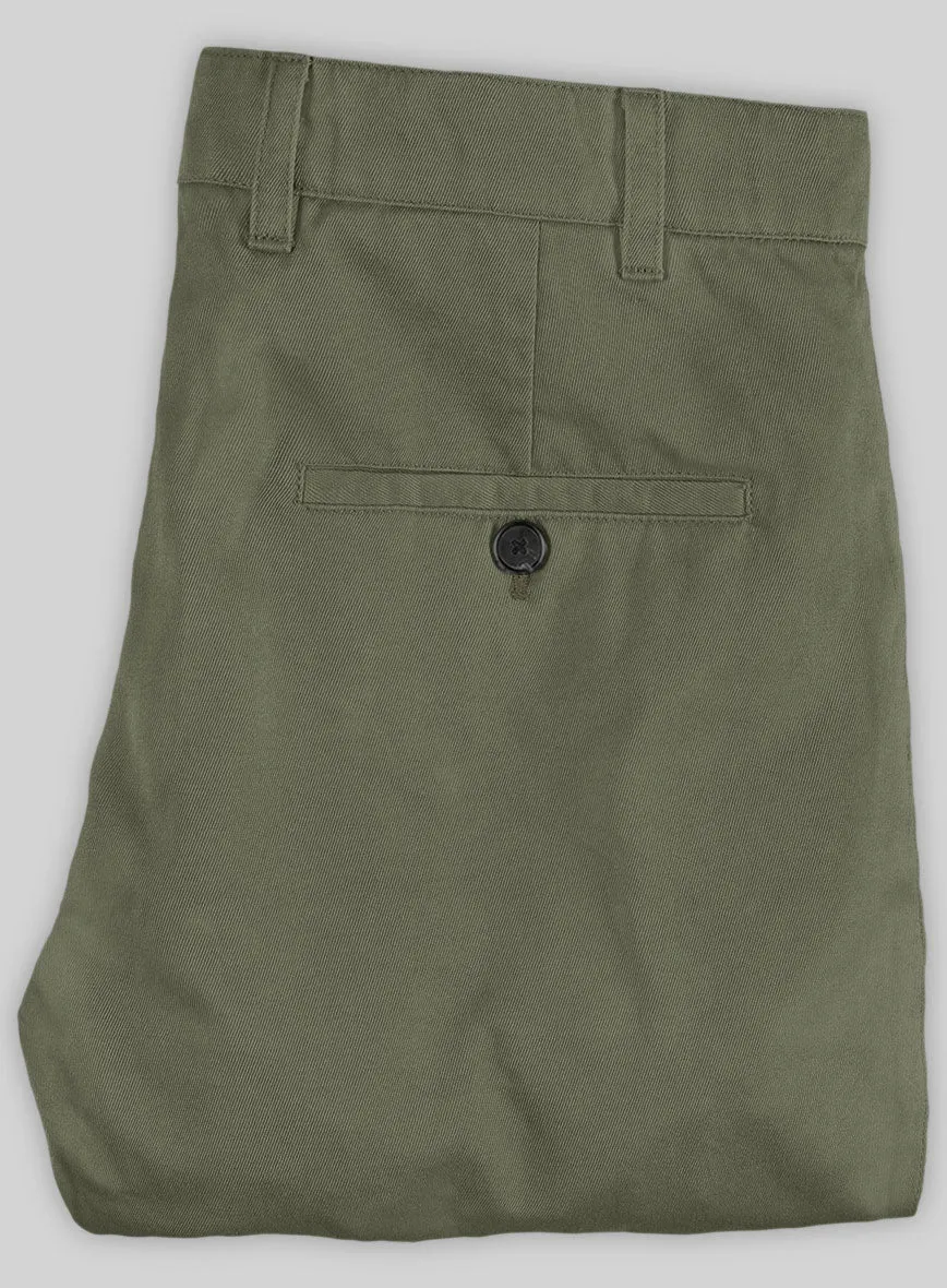 Washed Stretch Summer Olive Green Chino Pants