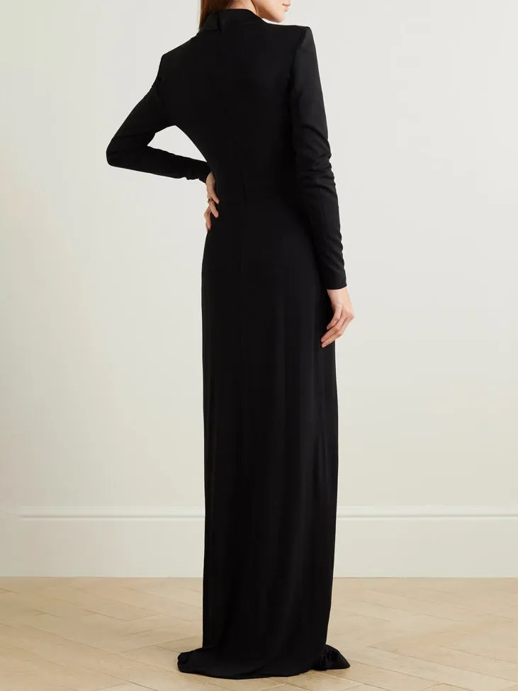 Wenkouban-Black Friday Christmas Thanksgiving Long Sleeves Skinny Solid Color Deep V-Neck Maxi Dresses