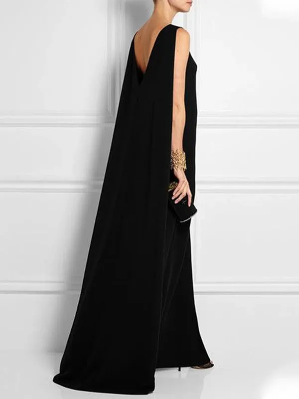 Wenkouban-Black Friday Christmas Thanksgiving Loose Simple Solid Color Sleeveless V-Back Maxi Dress