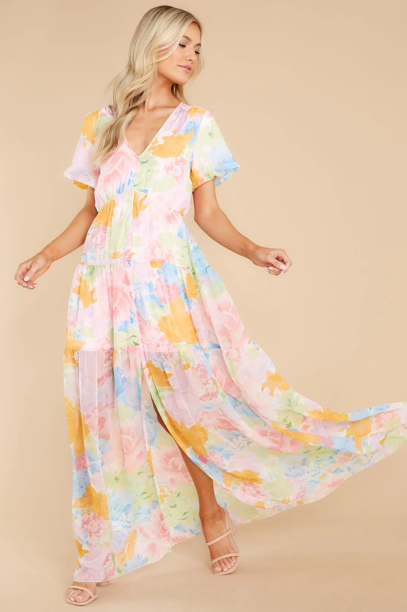 Whimsical Beauty Lilac Multi Floral Print Maxi Dress