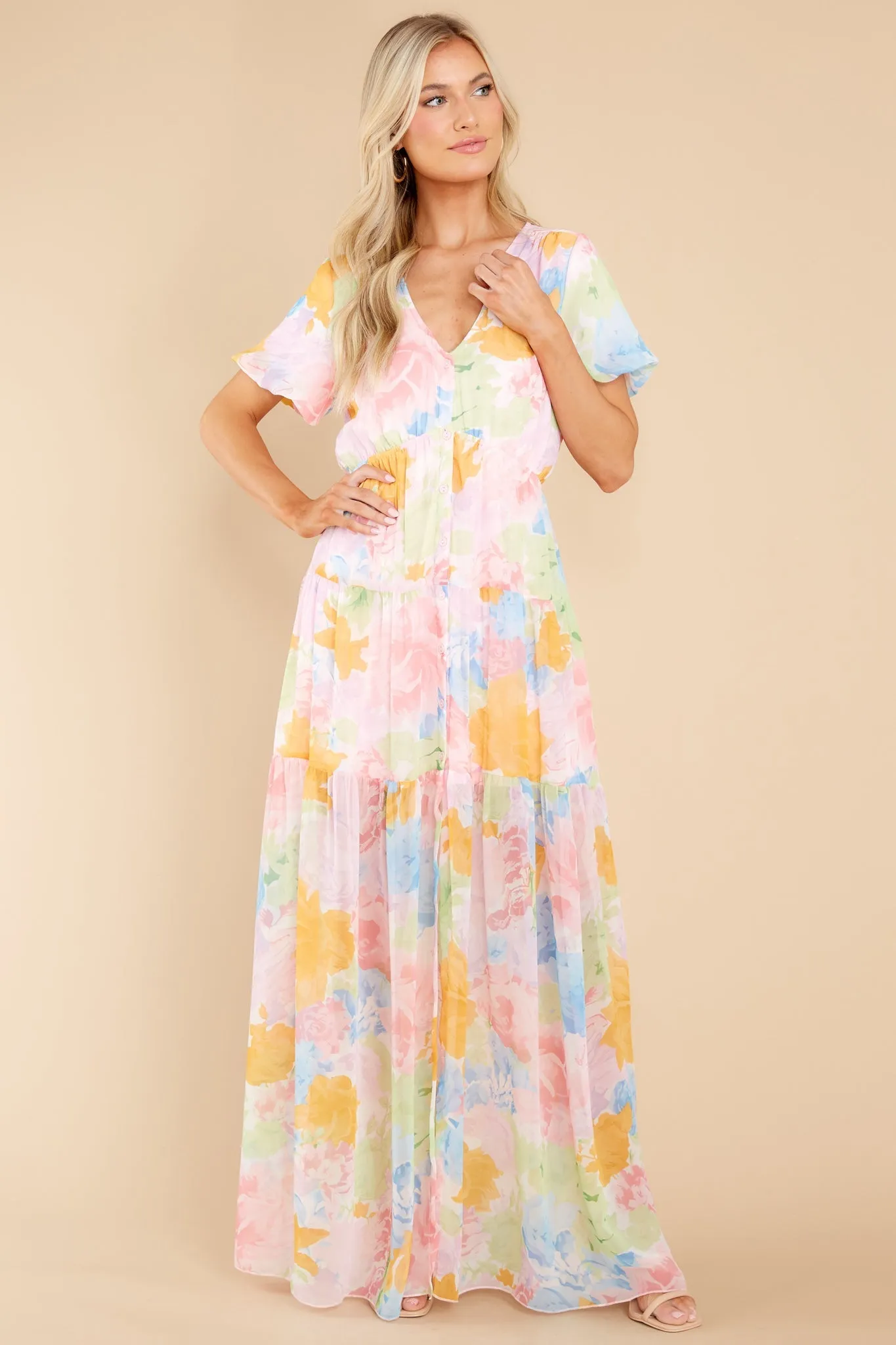 Whimsical Beauty Lilac Multi Floral Print Maxi Dress