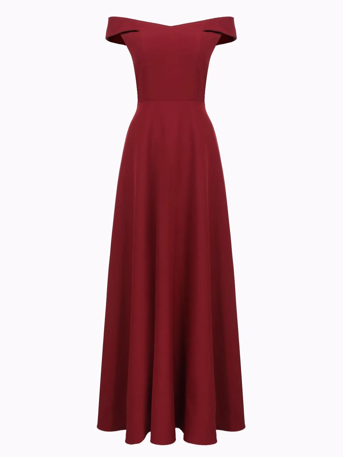 Wine Red 1950s Off Shoulder Maxi Dress