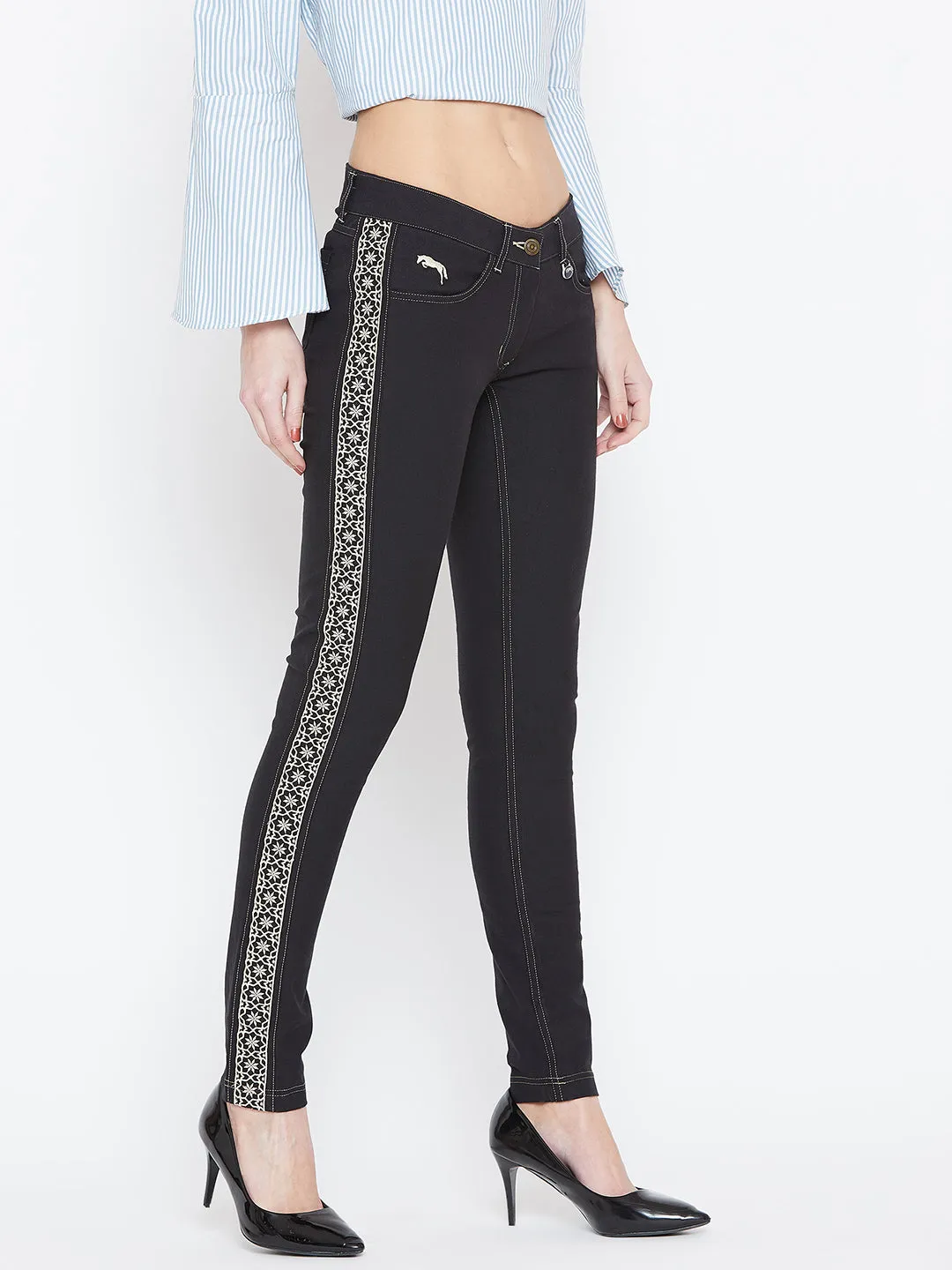 Women Black Solid Skinny Fit Trouses