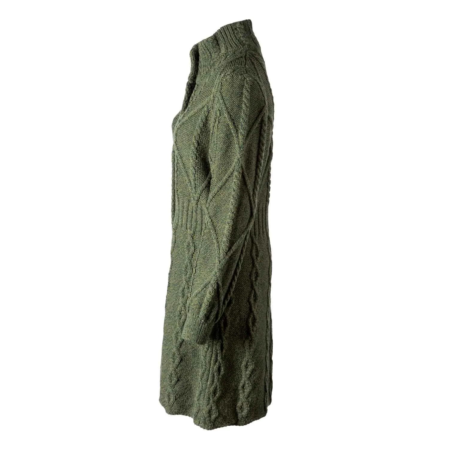 Women's Aran Cable Knit Signature Coat, Army Green